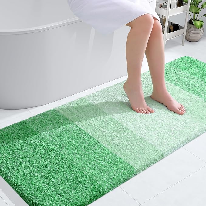 OLANLY Bathroom Runner Rugs Mat 59x24, Extra Soft Absorbent Microfiber Bath Rugs, Rubber Backing, Quick Dry, Washable Long Bath Mats for Bathroom Floor, Tub and Shower, Home Decor Accessories, Green