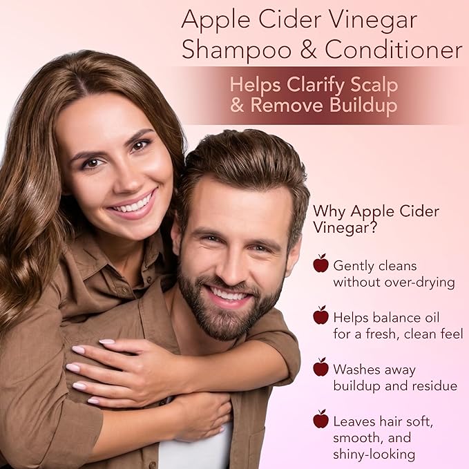 PURA D'OR Apple Cider Vinegar Thin2Thick Set Shampoo Conditioner for Regrowth, Hair Loss, Clarifying, Detox (2 x 16oz) Biotin, Keratin, Caffeine, Castor Oil, All Hair Type, Men/Women
