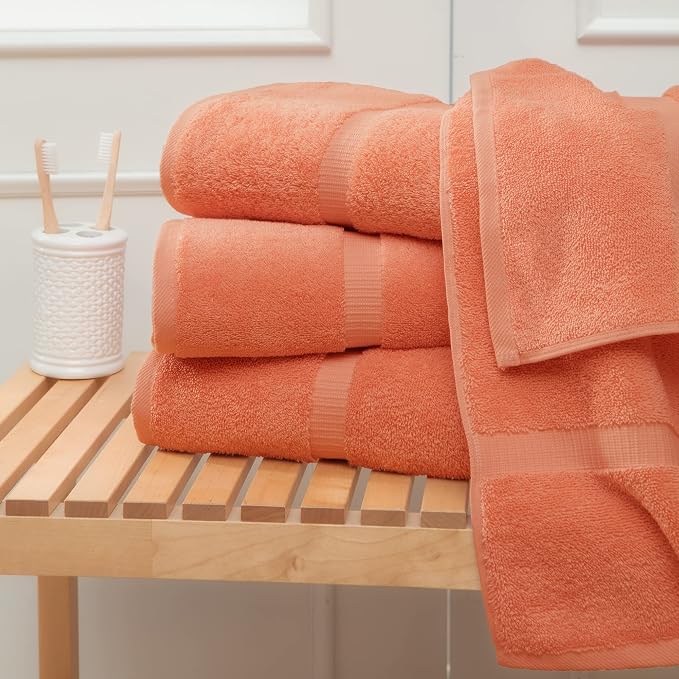 Towel Bazaar 4-Piece Washcloth, 100% Premium Cotton Turkish Towels, 13x13 Luxury Towel Super Soft and Absorbent, Perfect Use for Bathroom, Shower Towels - Coral