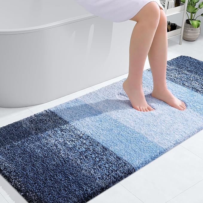 OLANLY Bathroom Runner Rugs Mat 59x24, Extra Soft Absorbent Microfiber Bath Rugs, Rubber Backing, Quick Dry, Washable Long Bath Mats for Bathroom Floor, Tub and Shower, Home Decor Accessories, Navy