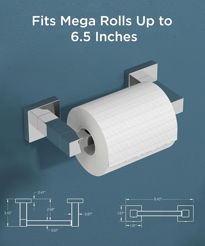 FORIOUS Toilet Paper Holder Wall Mount, Stainless Steel Rustproof Double Post Pivoting Tissue Roll Holder for Bathroom, Commercial Toilet Paper Dispenser (Chrome, Square)