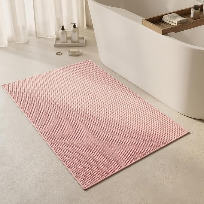 Triohero Large Bathroom Rugs Non Slip Washable Bath Rugs Super Absorbent Bathroom Rug Thin Quick Dry Low Pile Bath Mats, Pink 36"x48"