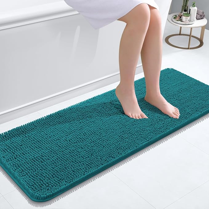 OLANLY Bathroom Runner Rugs 47x17, Soft Absorbent Chenille Bath Rugs, Rubber Backing Quick Dry, Machine Washable Long Bath Mats for Bathroom Floor, Tub and Shower, Home Decor Accessories, Deep Lake