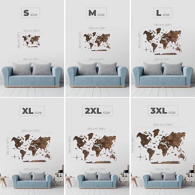 ENJOY THE WOOD 3D Wood World Map Wall Art Large Wall Décor - World Travel Map - Any Occasion Gift Idea - Wall Art for Home & Kitchen or Office (3XL, Dark Walnut)