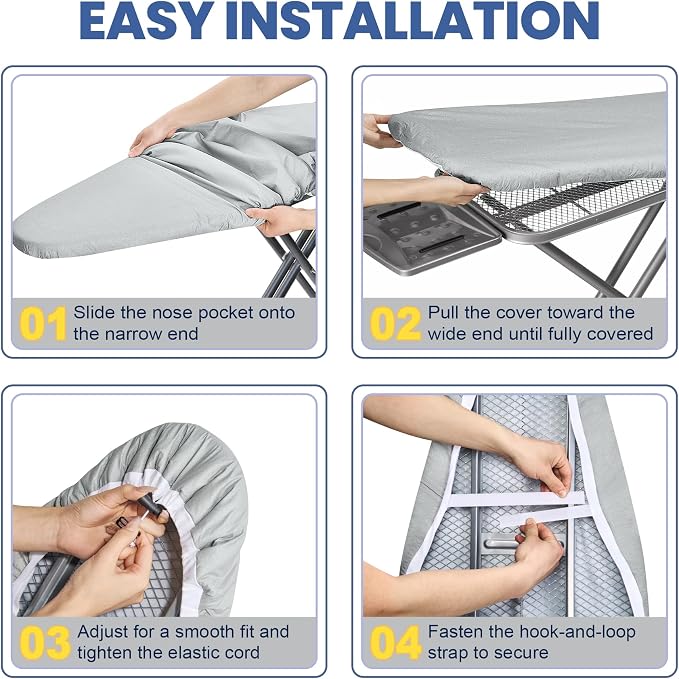 Ironing Board Cover and Pad for Standard Size 15" x 54", Sliver | Aluminum Coating, Thick Scorch & Stain Resistant Padding, Heavy Duty Iron Board Cover with Elastic Edge, Adjustable Fastener