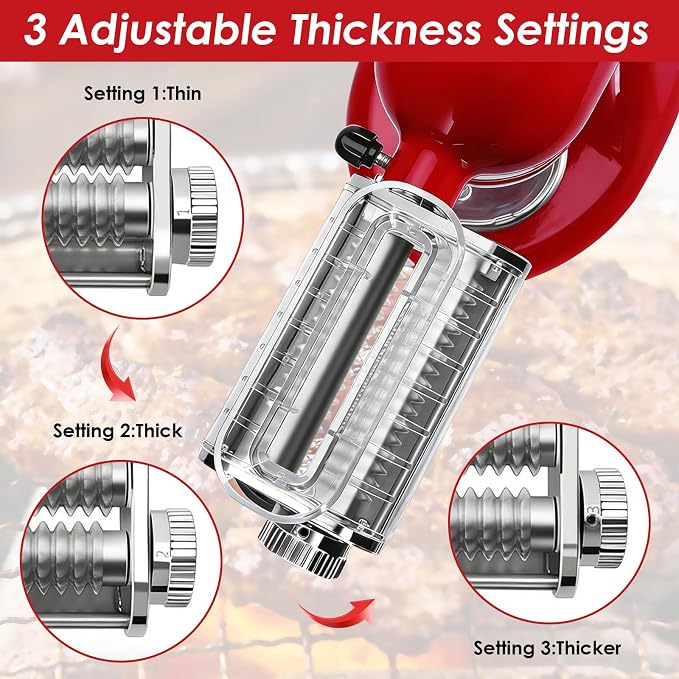 Stainless Steel Meat Tenderizer Attachment for KitchenAid Stand Mixer | 3 Adjustable Thickness, Stainless Steel Meat Tenderizer Tool , Dishwasher Safe, Suitable for Steaks, Pork Chops