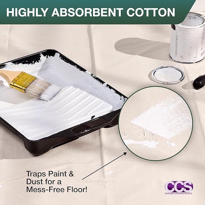 CCS Canvas Drop Cloth for Painting – All Purpose Cotton Duck Cloth Tarp for Curtains, Tablecloths, Backdrops – Washable & Reusable Floor Cover & Dust Sheet for Furniture (20x20 Ft)