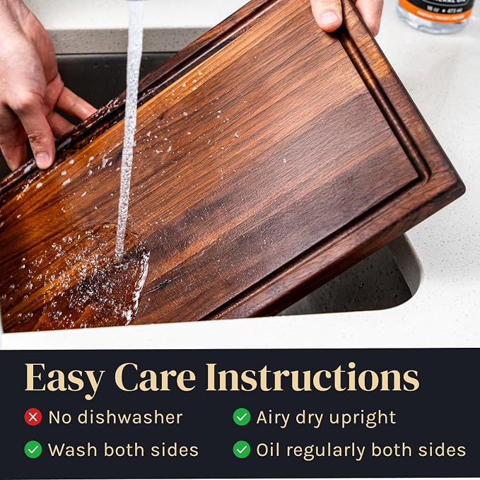 Walnut Wood Cutting Board for Kitchen, Reversible Wooden Cutting Board With Juice Grooves - Chopping Board, Charcuterie Serving Tray Made in USA (Walnut, 17x11x0.75)
