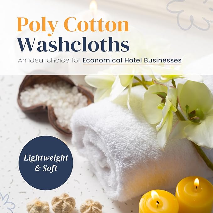 300 Pack Economy Bulk Washcloths (12x12) - White Face Cloths Bulk - Cotton Blend Commercial Cleaning Rags - Super Absorbing, Soft & Quick Drying Fingertip Towels for Hotels, Spa, Gym & Salon (010601)