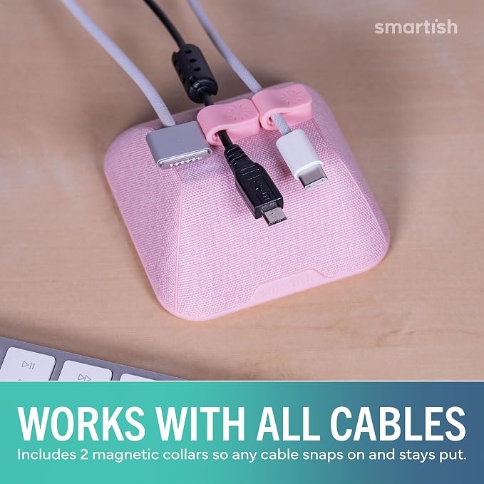 Smartish® Magnetic Cord Holder - Cable Wrangler Organizer with Magnet Clips for Charger Management on Desktop, Nightstand for USB-C + Lightning - I'm Blushing