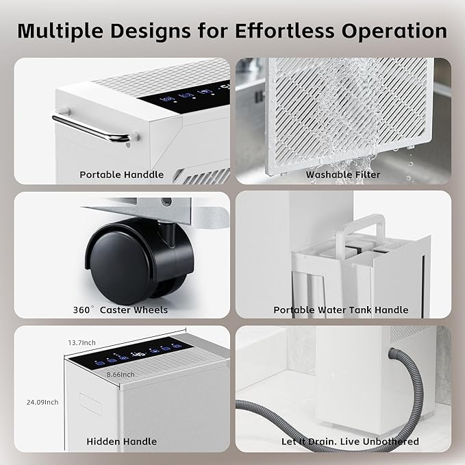 Uthfy 5500 Sq.Ft Dehumidifiers for Home and Basement, Max 100 Pint/Day Dehumidifier with Drain Hose, 24 H Timer & Child Lock, LED Panel, Ultra Quiet, whole house dehumidifiers for home, Bedroom
