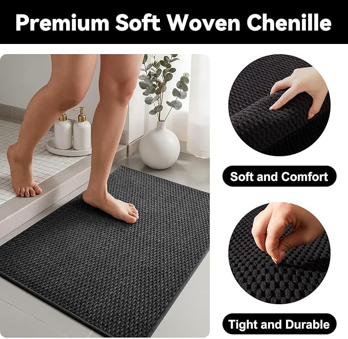 Triohero Toilet Rug, Thin Toilet Rugs U Shaped Washable Non Slip Absorbent Quick Dry Low Pile Toilet Mat, Black 20"x24" U Shape