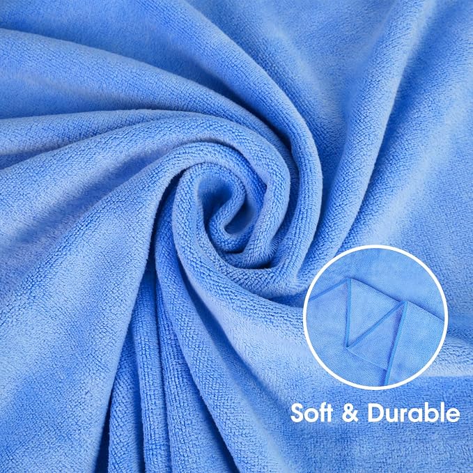 JML Microfiber Bath Towels, 4 Pack, 30" x 60", Blue | Hanging Loop, Soft, Absorbent, Quick Dry, Lint Free, Fade Resistant