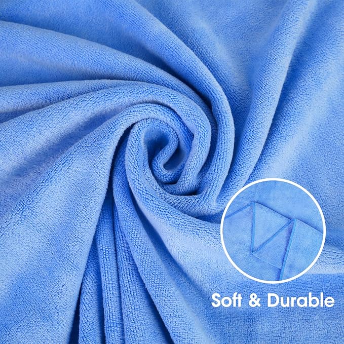 JML Bath Towel, Microfiber, 6 Pack, 30" x 60", Blue | Hanging Loop, Soft, Absorbent, Quick Dry, Lint Free, Fade Resistant
