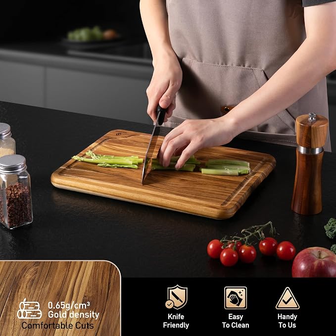 Teak Cutting Boards for Kitchen 13'' Teak Wood Wooden Charcuterie Board | Charcuterie Board, Serving, Heavy Duty, Sink Board, Non Slip, Wooden Chopping Board, Small Wooden Chopping Board