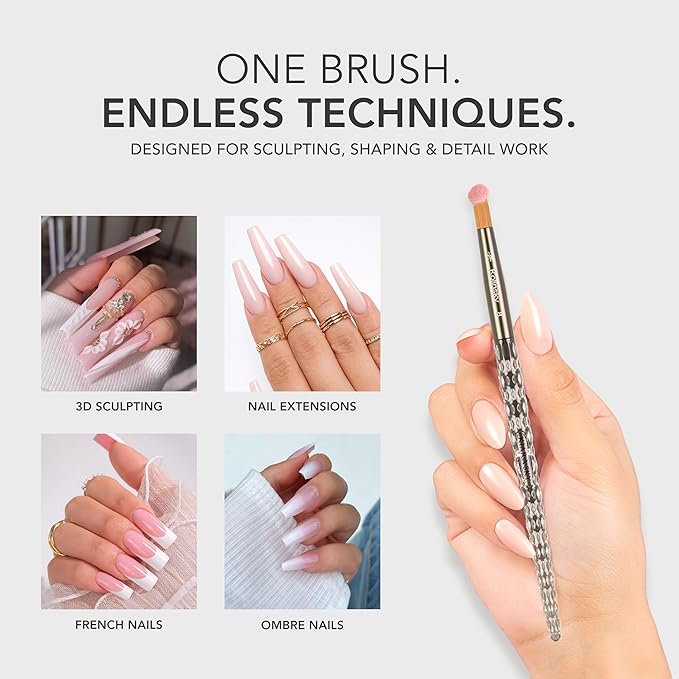 Kiara Sky Kolinsky Acrylic Nail Brush #14 – Pure Kolinsky Sable Hair, Black Crystal Handle, Acetone Resistant, for Acrylic Application, Extensions & 3D Nail Art