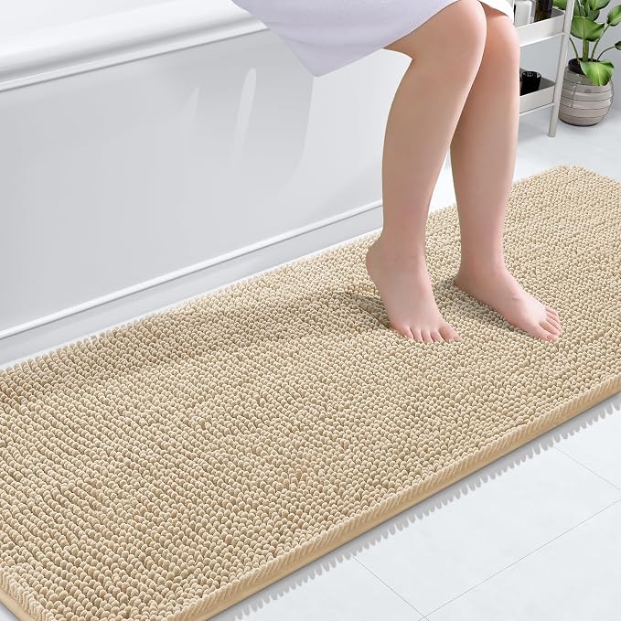 OLANLY Bathroom Runner Rugs 70x24, Extra Soft Absorbent Chenille Bath Rugs, Rubber Backing Quick Dry, Machine Washable Long Bath Mats for Bathroom Floor, Tub and Shower, Home Decor Accessories, Beige