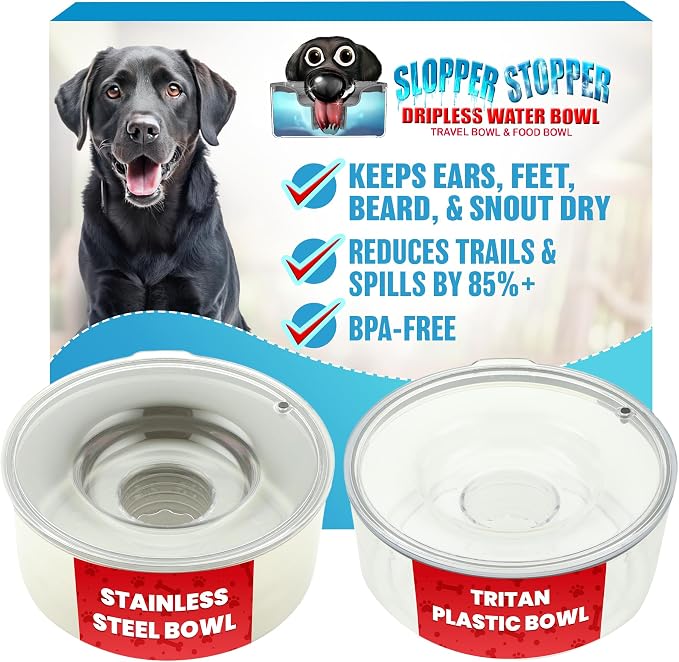 Tritan Plastic Dripless Water Bowl with Lid – Holds 1.25Qt, Reduces Spills & Trails Up to 85%+, Water Bowl for one XSM Small Breed Dog (0-20 lbs), The Original Slobber Stopper