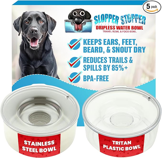 Tritan Plastic Dripless Water Bowl with Lid – Holds 1 Gal, Reduces Spills & Trails Up to 85%+, Water Bowl for Mammoth Breed Dogs (131+ lbs), The Original Slobber Stopper