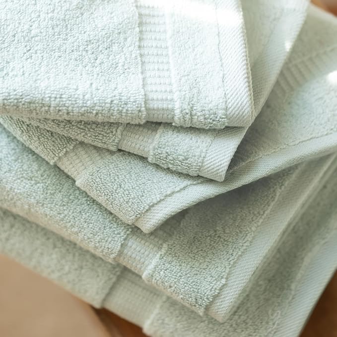 SALBAKOS 100% Turkish Cotton Bathroom Towel Set of 6-Piece, Seafoam Green | 630 Gsm Thick Super Soft Highly Absorbent 2 Bath + 2 Hand + 2 Washcloth Towels Sets, Giftable, Hotel Quality, Made in Turkey