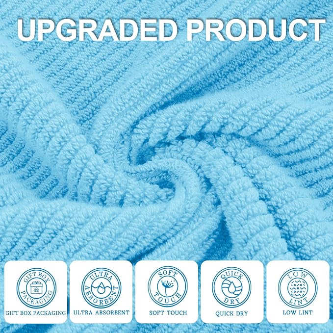 VOOVA & MOVAS Bathroom Hand Towels 4PC, 100% Cotton, 18x28 in, Blue | Thick, Quick Dry, Soft, Absorbent, Bathroom Essentials, Suitable For Shower, Spa, Household Use