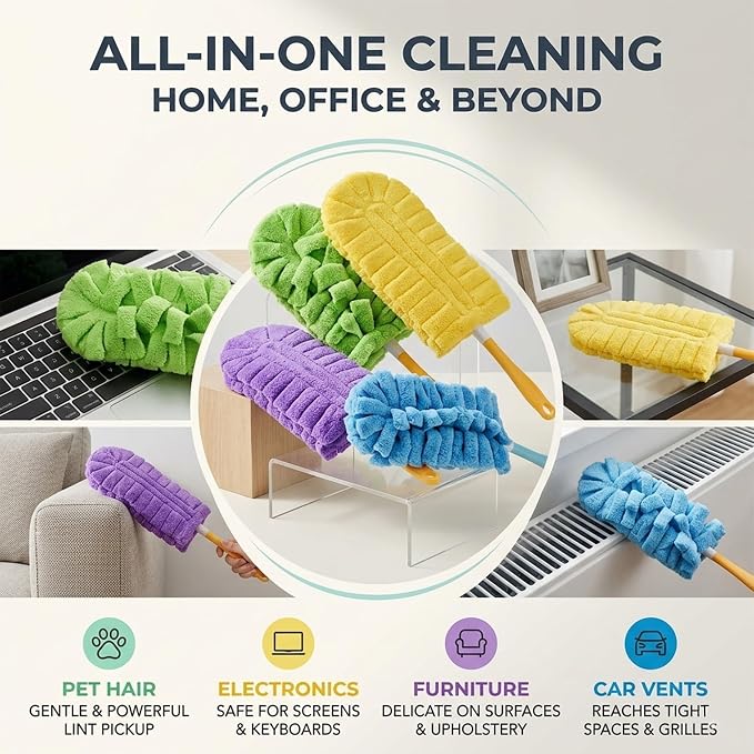 Chenille Duster Replacement Heads Reusable Microfiber Dust Damp Fleece Dusters for Cleaning Washable Refills Hand with Handle Pads Refill Base Exterior Pad Car Multi Surface Tools Home(5pcs)