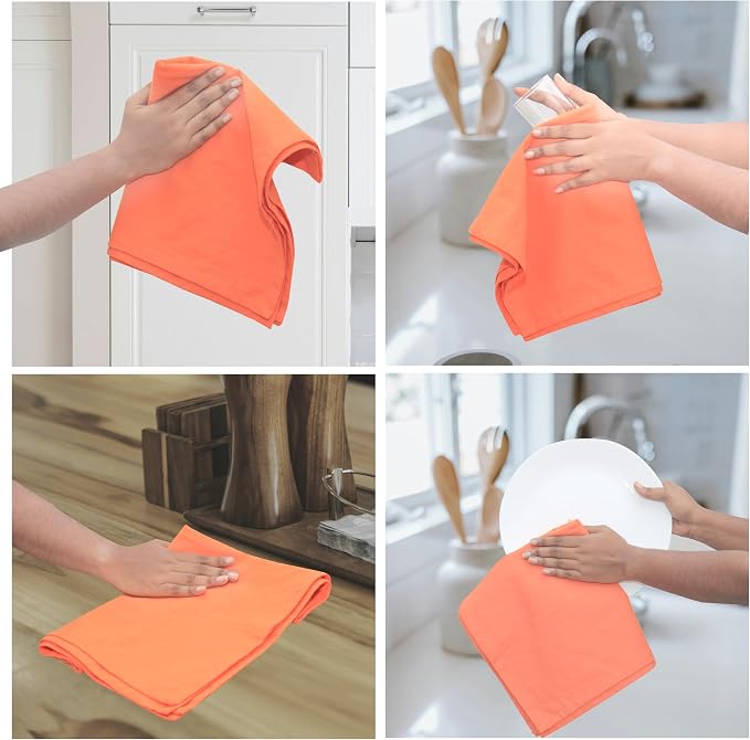 Urban Villa Kitchen Towels Cotton Dish Towels 27”x27” (Set of 12) Orange