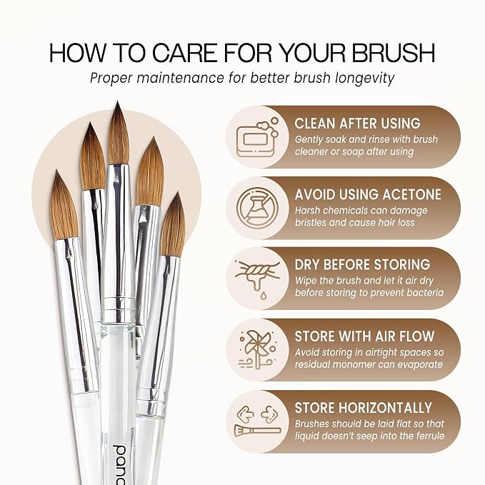 PANA Pure Kolinsky Hair Acrylic Nail Brush - Oval Crimped Shape Silver Ferrule w/Clear Acrylic Handle (Size 10) - Nail Extension Manicure Pedicure Salon Beginner Professional