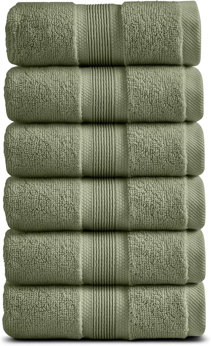 Springtree Home Luxury Bamboo Rayon Hand Towel Set | 6-Pack | Lily Green | 35% Bamboo Rayon - 65% Zero Twist Cotton | Absorbent Quick-Dry Towels for Bathroom | Ultra Soft | OEKO-TEX Standard 100