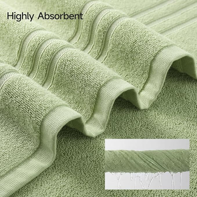 REDKISS Sage Towels Set 6 Piece Cotton Towel Sets with 2 Bath Towels, 2 Hand, 2 Washcloths, 650GSM Hotel Quality, Soft, Highly Absorbent Towels for Bathroom Gym, Ideal Everyday Use