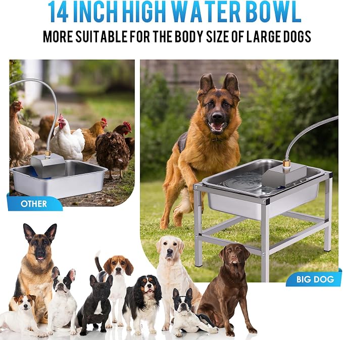 3Gal Automatic Dog Water Bowl Dispenser for Large Dogs Outdoor | Elevated Dog Water Bowl with Stand, Stainless Steel Pet waterer with Float Valve for Large Breed, Reduces Neck Pressure
