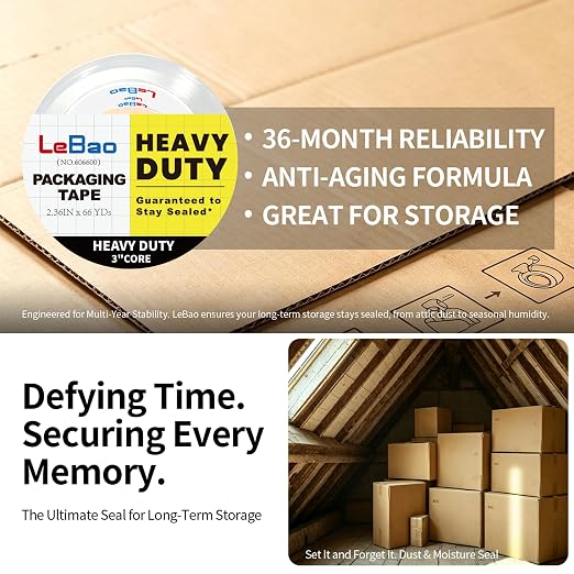 Heavy Duty Clear Packing Tape with Dispenser – 6 Rolls Pack Tape, 2.36 Inch x 66 Yd, 2.8 Mil – Strong Adhesive Package Tape for Moving & Shipping Supplies
