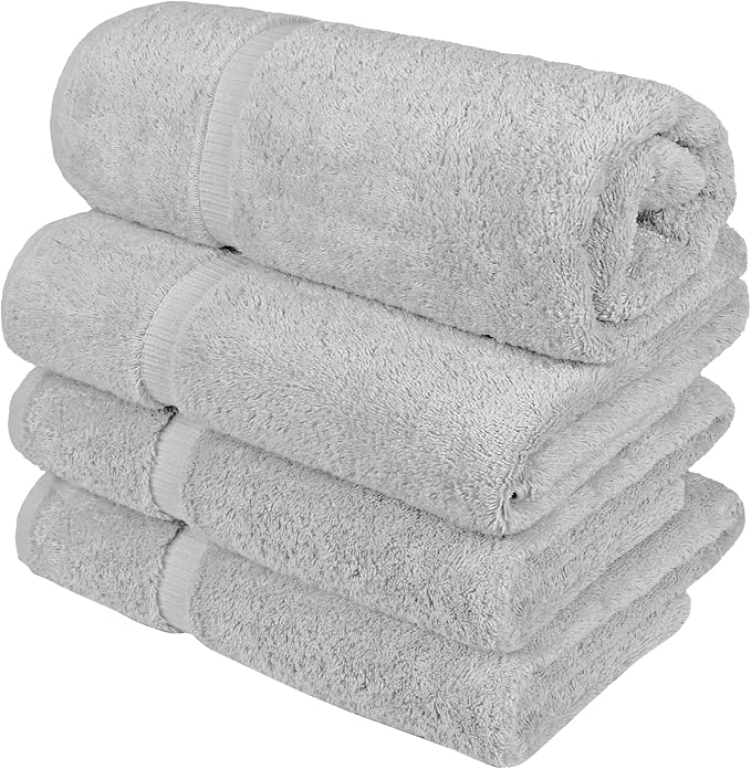 Chakir Turkish Linens 4 Piece Extra Large Bath Towels, 100% Cotton Luxury Turkish Towels for Bathroom, Soft Absorbent Bath Towels, 30 x 60 Inches, Silver Gray