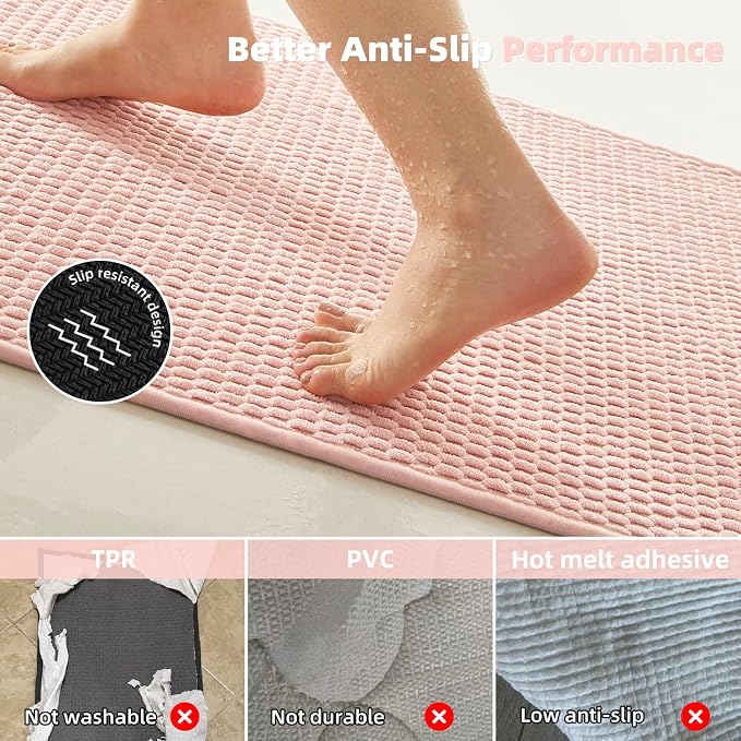 TYUU Large Bathroom Rugs Non Slip Washable Bath Rugs Super Absorbent Bathroom Rug Thin Quick Dry Low Pile Bath Mats, Pink 36"x48"