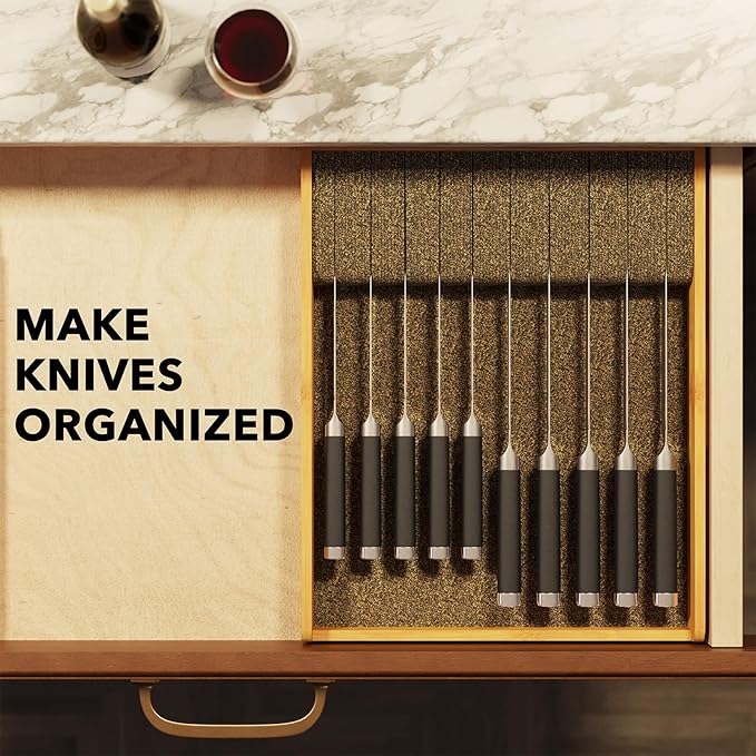 SpaceAid Large Knife Drawer Organizer Bamboo Insert Dock, Kitchen Steak Knives Holder Organizers Block for Drawer in Storage Organization (Large)