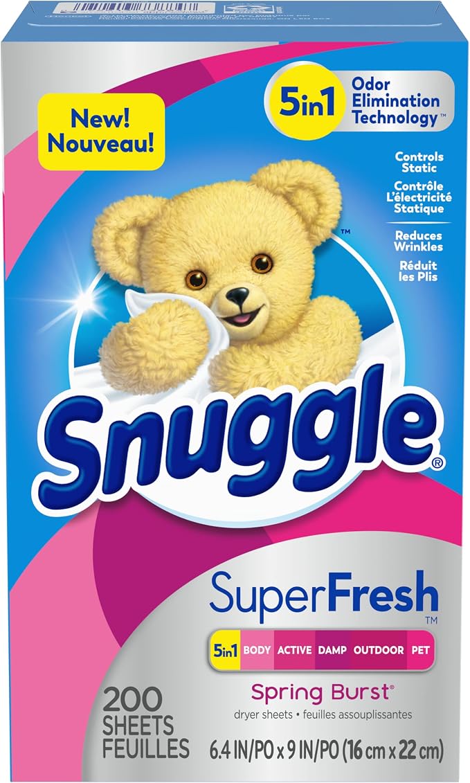 Snuggle Dryer Sheets, Spring Burst, 200 Count | Plus SuperFresh | Static Control | Odor Eliminating | Pack of 2