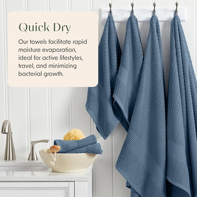 Springtree Home 100% Cotton Bath Towel Set | 6-Piece Set | Textured | Ocean | Absorbent & Quick-Dry Bathroom Towels | Textured and Durable Cotton Towels for Bathroom | OEKO-TEX | Krista Collection