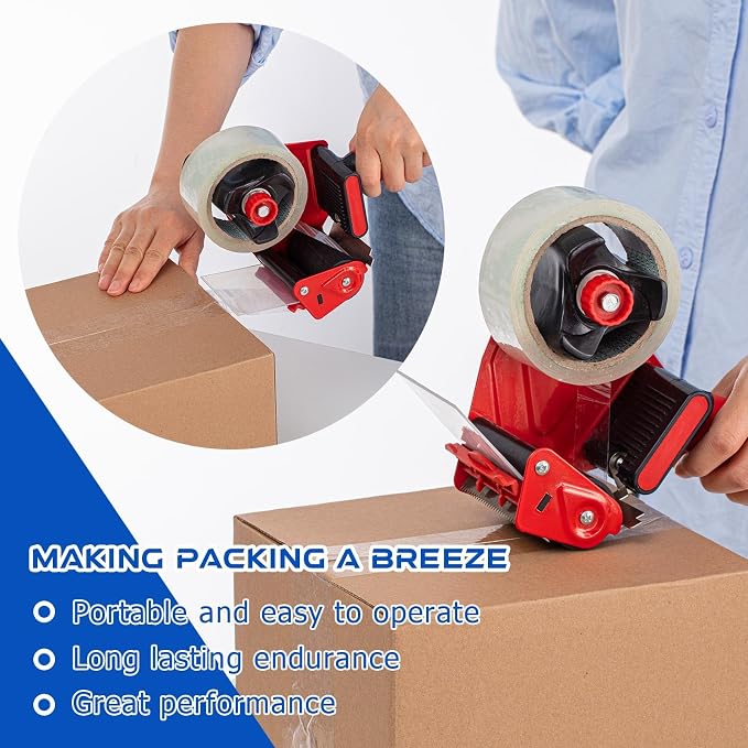 Hicarer 6 Pcs 3 Inch Packing Tape Gun Heavy Duty Tape Dispenser | Non Slip Silicone Handle, Portable for Shipping, Moving, Carton and Box Sealing