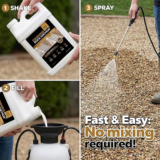 Dominator Rock Anchor 2.5 Gal - Rock Glue for Landscaping Gravel & Stone, Ready to Spray, Locks in River Rock, Pea Gravel & Decorative Rock, Prevents Scattering & Washouts, Water-Based