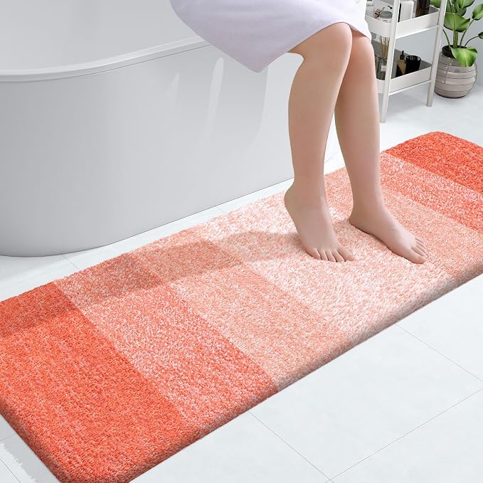 OLANLY Bathroom Runner Rugs Mat 59x20, Extra Soft Absorbent Microfiber Bath Rugs, Rubber Backing, Quick Dry, Washable Long Bath Mats for Bathroom Floor, Tub and Shower, Home Decor Accessories, Coral