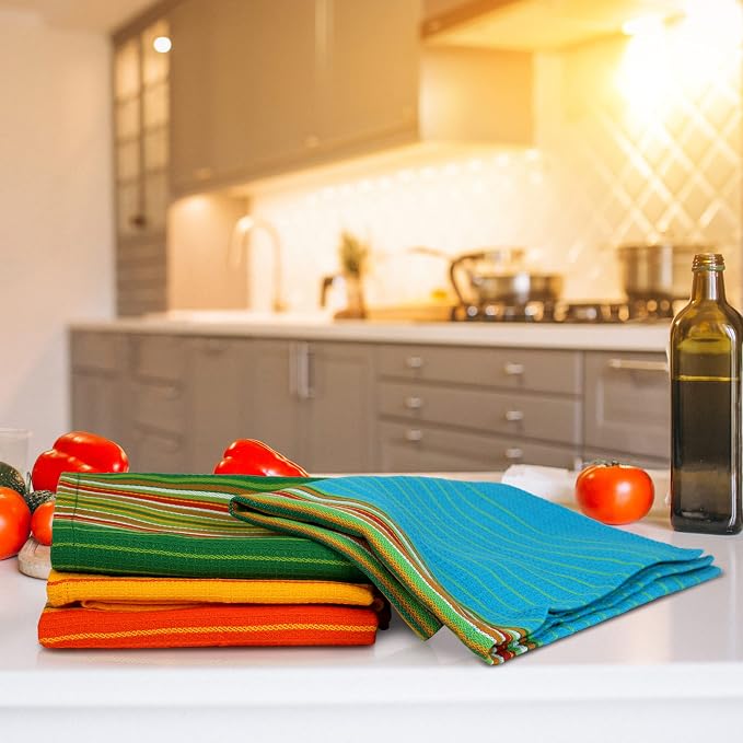 Urban Villa Kitchen Towels 100% Cotton Dish Towels for Kitchen(Set of 12)20”x30” Dish Cloths Highly Absorbent Kitchen Linen Set with Hanging Loop Perfect for Drying Dishes Cleaning Towels -Multi Color