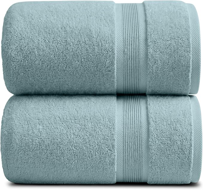 Luxury Bamboo Rayon Oversized Bath Towel Set | 2-Pack | Ultra Soft | Aegean | 35% Bamboo Rayon - 65% Zero Twist Cotton | Absorbent Quick-Dry Towels for Bathroom | Ultra Soft | OEKO-TEX Standard 100