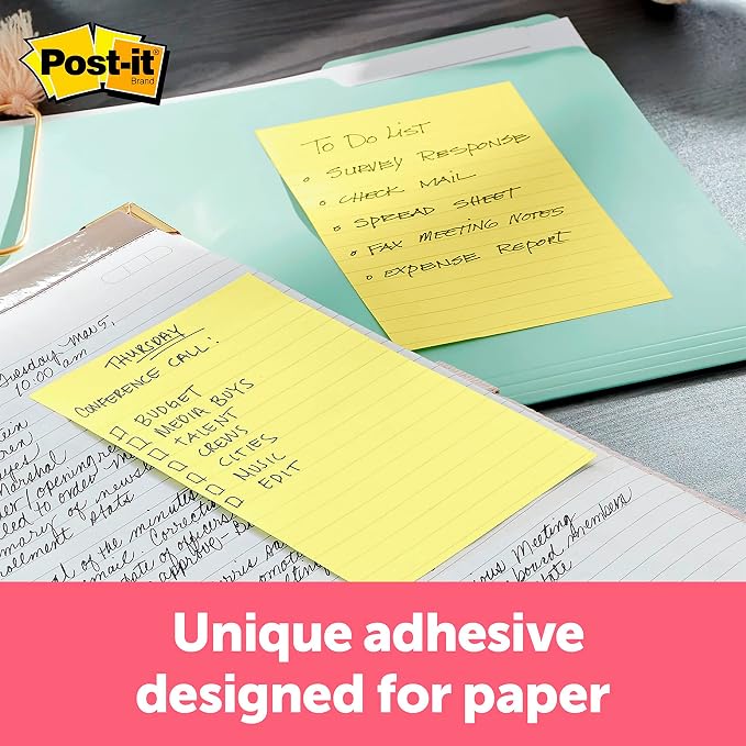 3M Post-it Lined Original Notes, 4 x 6 Inches, Canary Yellow, Pack of 12