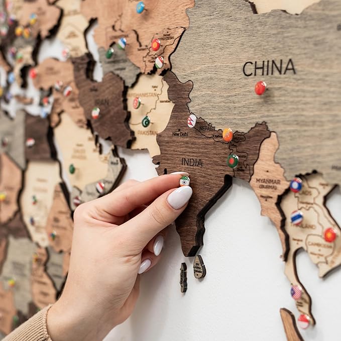 Enjoy The Wood 3D Wooden World Map Wall Art - Large Travel Map with Pins for Art Decor - Decorative Map of the World for Home, Office - Travel Wall Art Housewarming Gift Idea (Smokey, XL, Unframed)