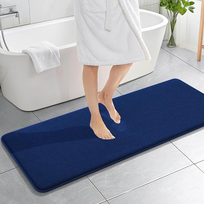 OLANLY Memory Foam Bathroom Runner Rug 59x20, Absorbent Long Bath Mat, Navy | Soft Quick Dry Bath Mat Rugs, Non-Slip, Machine Washable Mat for Bathroom Floor, Tub and Shower, Home Decor Accessories