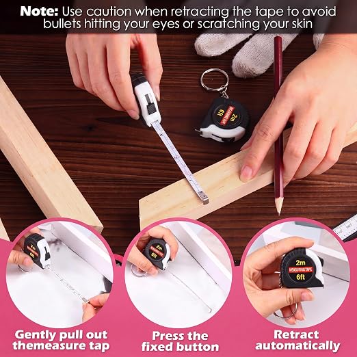 Kanayu 50 Pcs Mini Tape Measure Keychains 6 ft Small Retractable Measuring Tape Bulk with Lock Steel Easy Read Pocket for Birthday Party Favors Daily Use (White)