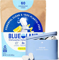 BLUELAND 100% Plastic-Free Dishwasher Detergent Tablets, Starter Set, 60 Count with tin, Lemon Zest, Eco-Friendly Dishwashing Pods, Cuts Grease & Stuck on Food, Rinses Clean for Streak-Free Shine
