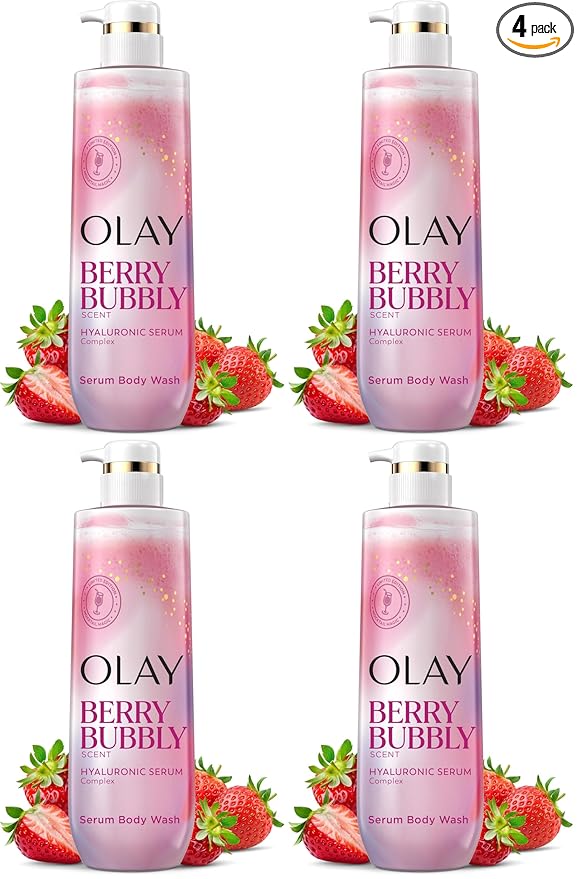 Olay Body Wash for Women, Intensely Hydrating, Pro-Hyaluronic Acid Serum Complex, Renews Moisture, Vitamin B3 Lameller Technology, For All Skin Types, Strawberry Summer Fizz Scent, 20 fl oz