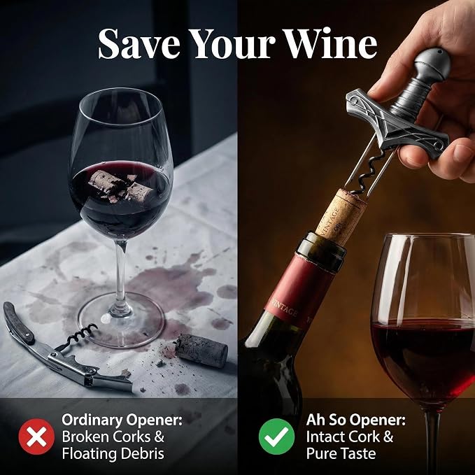 Ah So Wine Opener, Excalibur Sword Wine Corkscrew with Display Base, Premium Zinc Alloy Vintage Bronze Corkscrew for Fragile Corks, Unique Wine Gifts for Man, Collectors & Luxury Bar Decor (Silver)