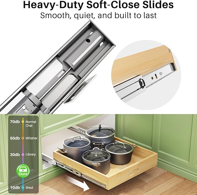 2Pack Pull Out Cabinet Organizer, Soft Close Wooden Slide Out Drawers for Pots, Full-extension Roll Out Shelves for Kitchen Cabinets, Pantry Organization, Bottom and Side Mount(15"W X 21"D x 3.4''H)